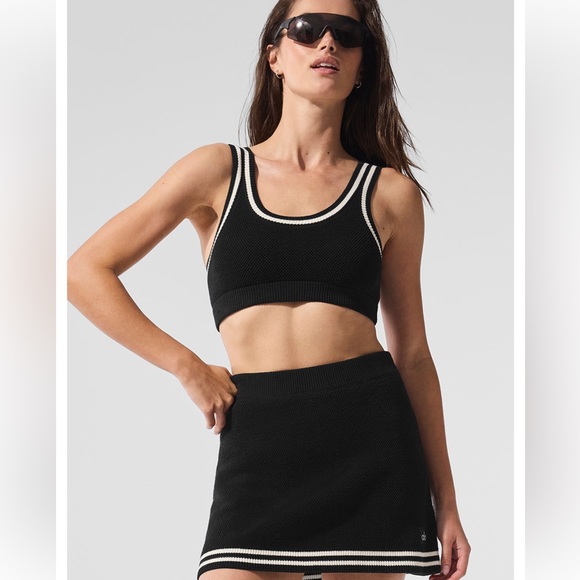 Alo Yoga Tennis Club Sweater Knit Bra Black/White Sports Sz M - Picture 5 of 9